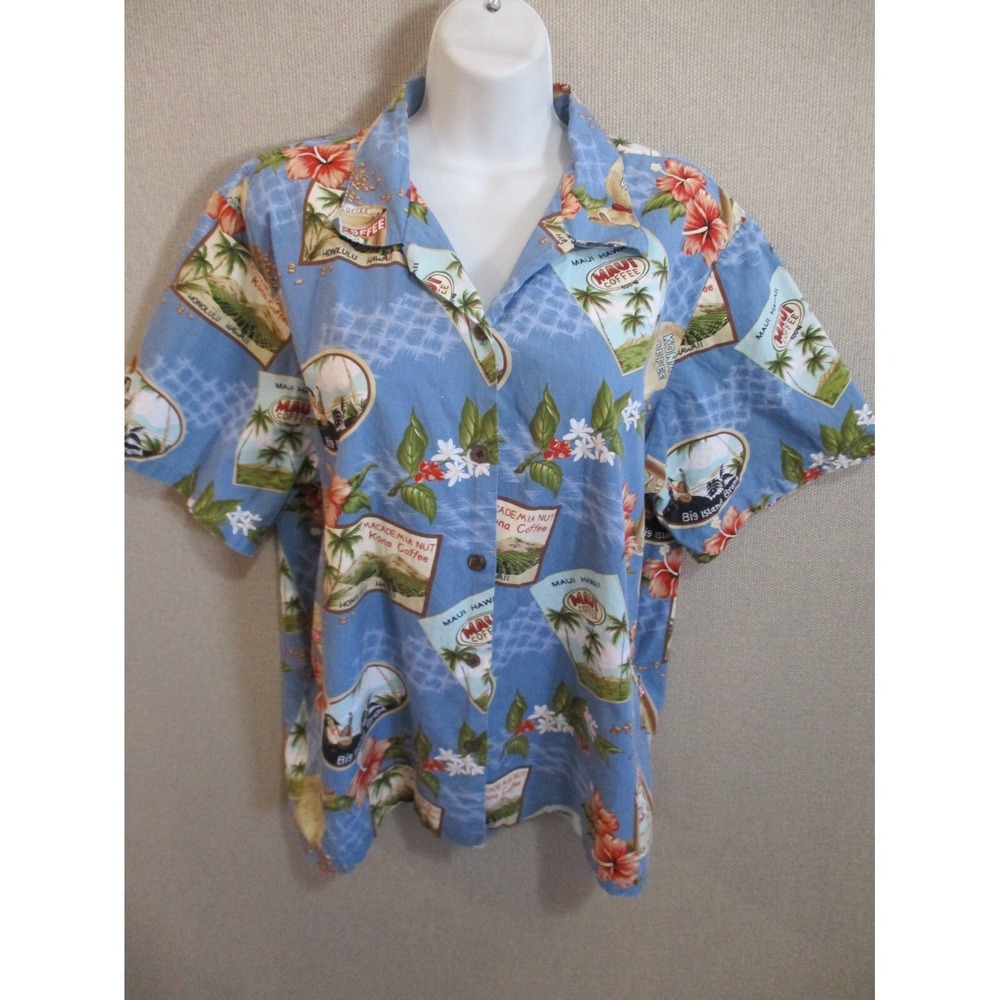 Bishop St. Aloha Shirt Size 2XL Coffee Labels Made in Hawaii